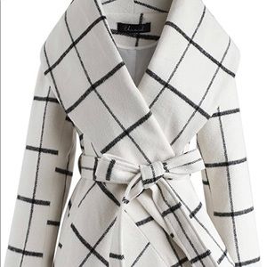 Chicwish Belted White Plaid Coat NWT